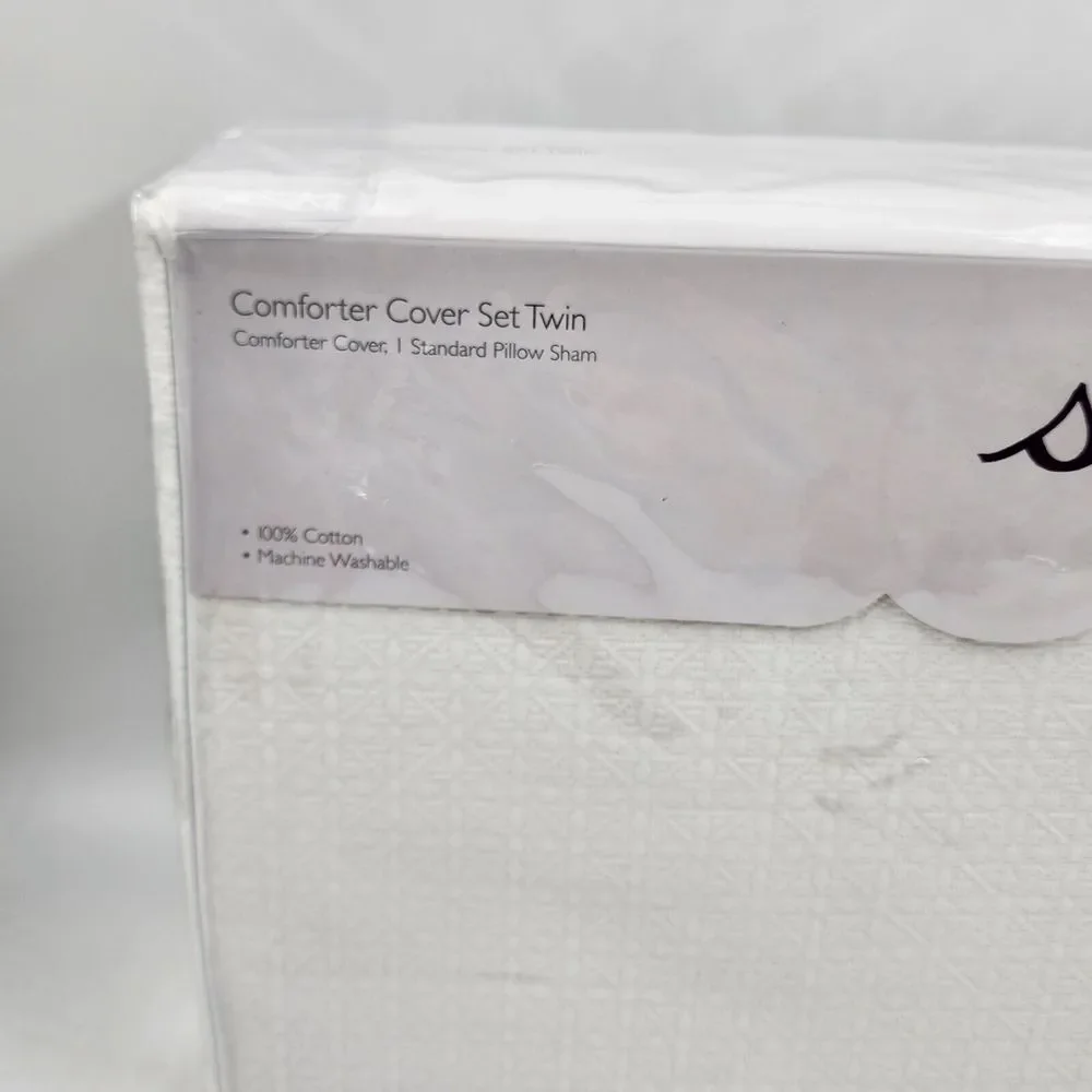 Sky Woven Lattice Duvet Set Twin Size Comforter Standard Pillow Sham White~ - Picture 3 of 13